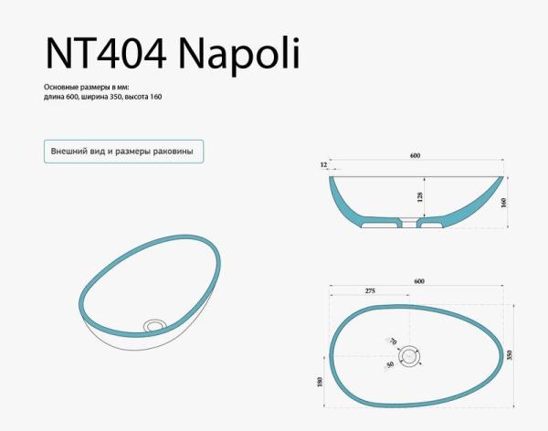 Раковина NT BAGNO NT404 NAPOLI 600x350 искусственный камень белый матовый