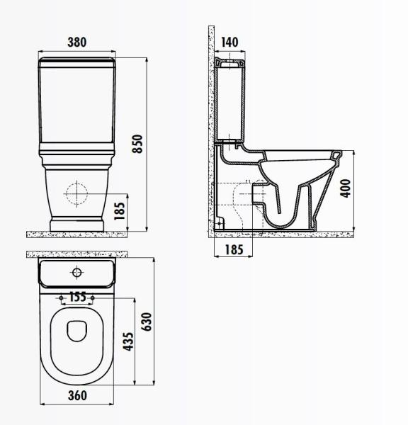 Унитаз CREAVIT ANTIK AN361 напольный AN360-11CB00E-0000 (бачок и сиденье отдельно)