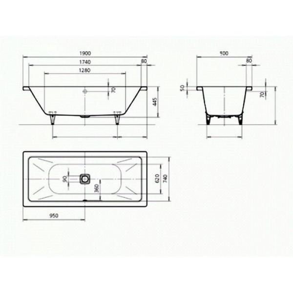 Ванна Kaldewei Conoduo 734 Perl-Effekt 190x90 (235200013001) стальная