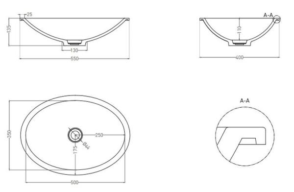 Раковина Salini MAREA 11 S-Stone матовая 55x40 1802211M встраиваемая