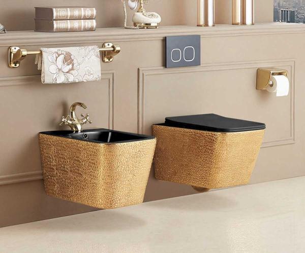 Биде подвесное Vincea Q-Line VB1-12G1B, цвет золото/черный