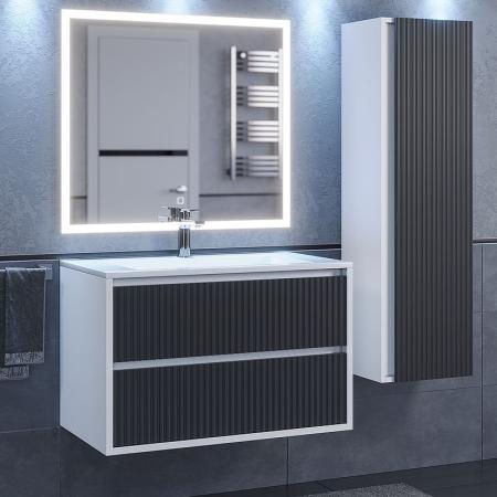 Тумба под раковину для ванной Uperwood Next Premium подвесная, 100 см, белая/графит, 2 ящика