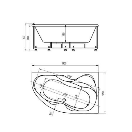 Ванна АКВАТЕК Вега 170x100 без гидромассажа левая с фронтальным экраном