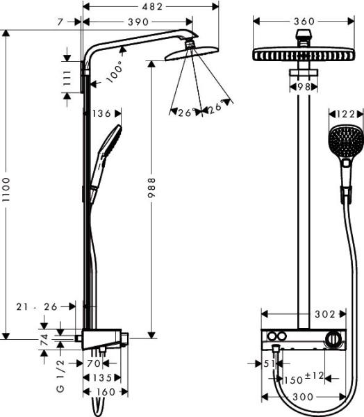 Hansgrohe Raindance Select 27288400 Душевая система Showerpipe 360 1jet ST белый хром