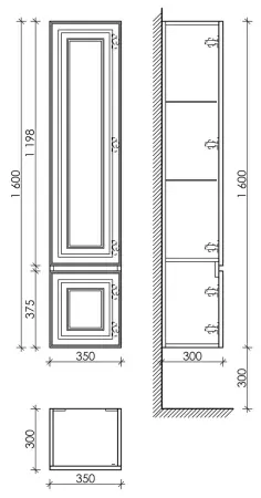 Шкаф-пенал SANCOS Very подвесной правый,  Bianco , 350х300х1600 мм, арт. PVR35RW