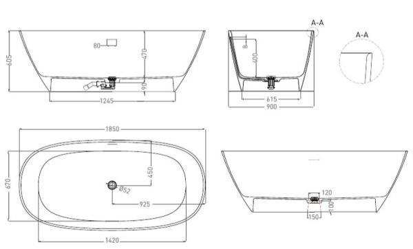 Ванна Salini SOFIA 185x90 S-Sense глянцевая 102519G