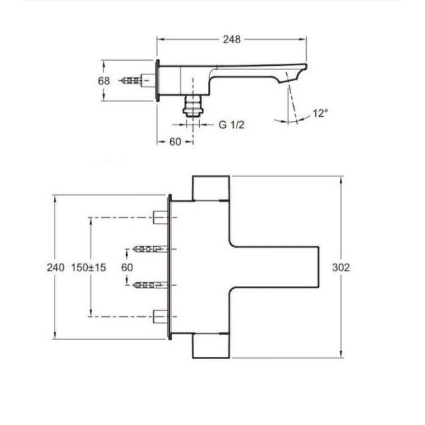 Смеситель Jacob Delafon STANCE E9100-CP для ванны хром