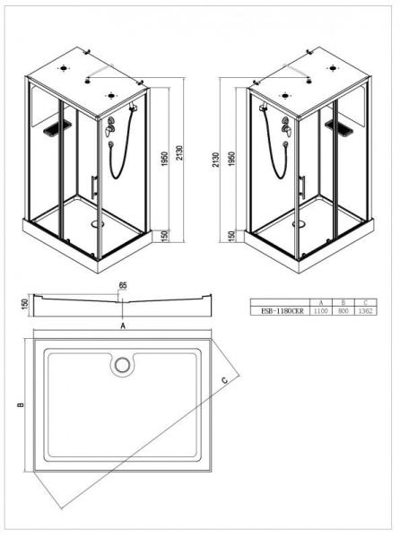 Душевая кабина Esbano 110x80 профиль Черный стекло прозрачное ESKBB1180CKR