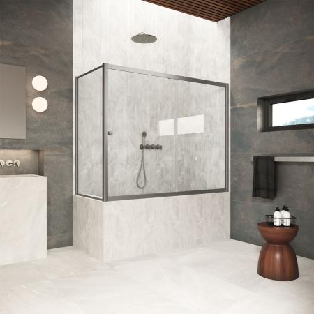 Душевая дверь Vegas-glass ZV+ZVF Protec 190*75 11 01  профиль оружейная сталь  стекло прозрачное