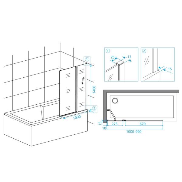 Шторка на ванну RGW Screens SC-11B 100 см прозрачное Черный распашные 03111110-14