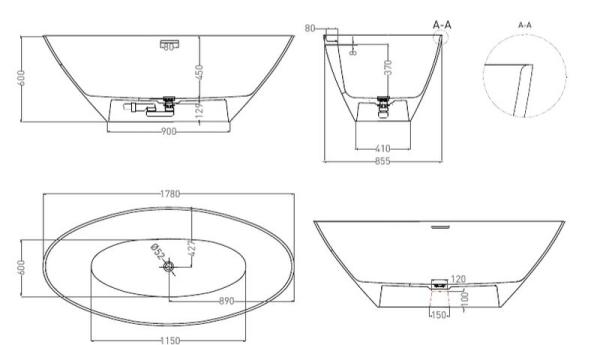 Ванна Salini DIVA 178x85 S-Stone покраска RAL матовая 102221MF