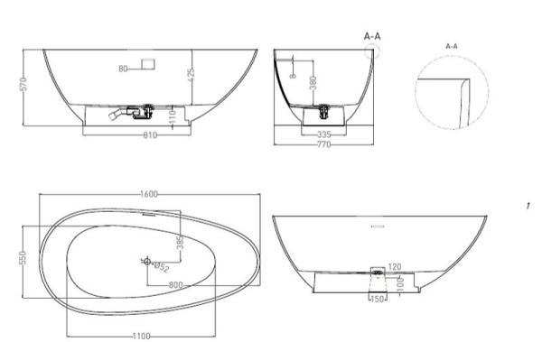 Ванна Salini PAOLA 160x77 S-Sense покраска RAL глянцевая 101511GF