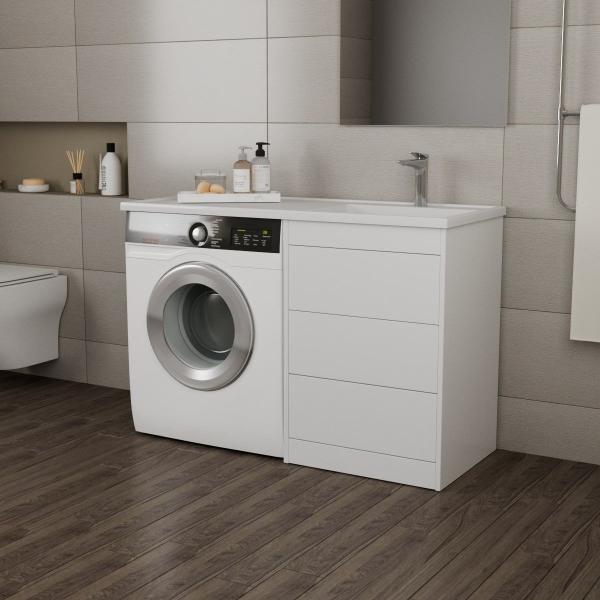 Тумба Veneciana Nera 55 под умыв-к "Magenta 1200" R/L и стир.машин.,с 3-мя ящиками белая