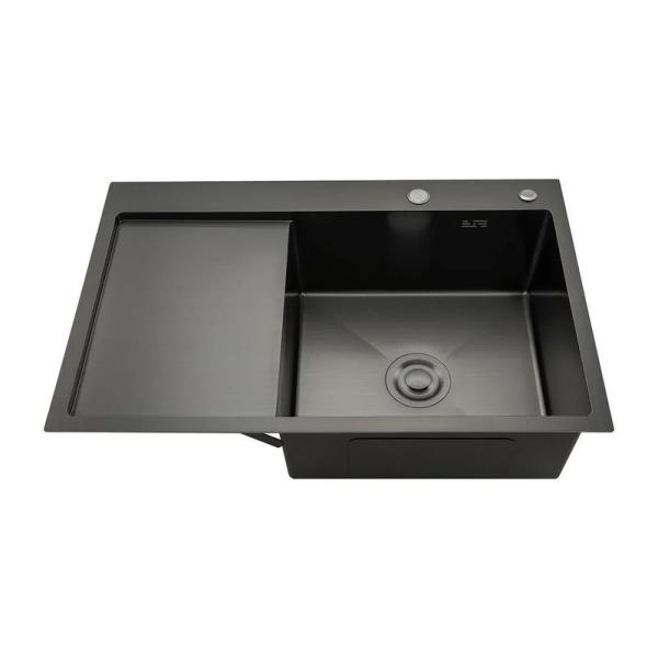 Кухонная мойка Gappo GS7850-6R 780x500x215mm 0.8мм с коландером Черный чаша справа