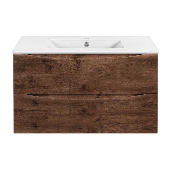 Тумба под раковину Vincea Mia Slim 900 подвесная, 2 выкатных ящика soft close, R.Wood