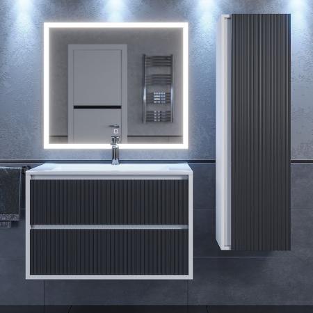 Тумба под раковину для ванной Uperwood Next Premium подвесная, 100 см, белая/графит, 2 ящика