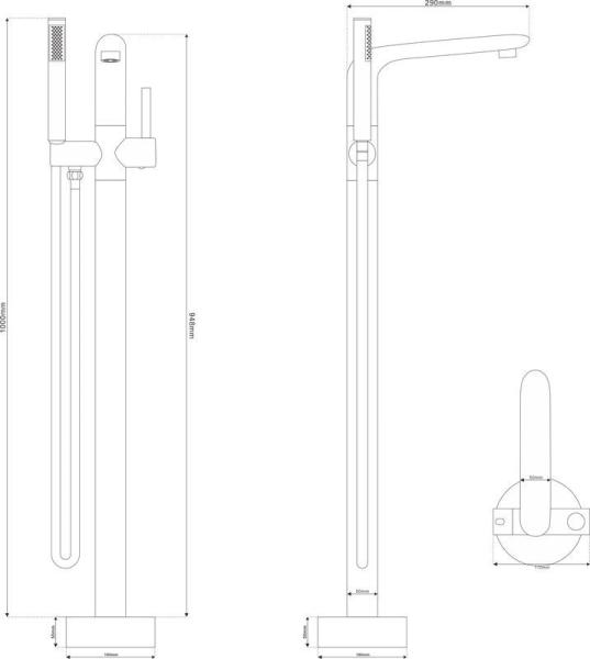 Смеситель напольный NT BAGNO NT48031 LONGI для ванны никель матовый