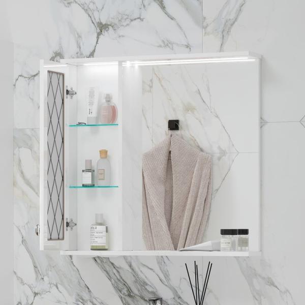 Зеркало-шкаф с LED подсветкой Volna Milena 70 левое белый глянец