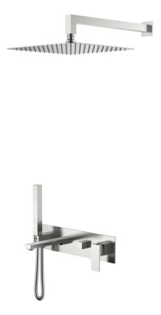 Смеситель встроенный + верхний+ ручной душ Boheme Qubic Brushed Nickel с изливом 474-NB
