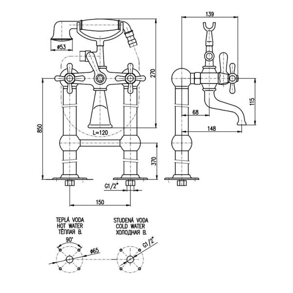 Смеситель напольный Rav Slezak MORAVA RETRO MK150.5/2SM для ванны, цвет Бронза