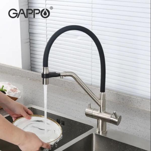 Смеситель Gappo G4398-85 для кухни с гибким изливом сатин/черный