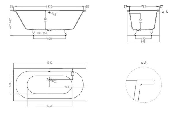 Ванна Salini ORNELLA AXIS 190х90 S-Stone матовая 103422M
