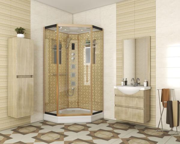 Душевая кабина Niagara Luxe NG-7717G (1000x1000х2150) низкий поддон стенки ЗОЛОТО