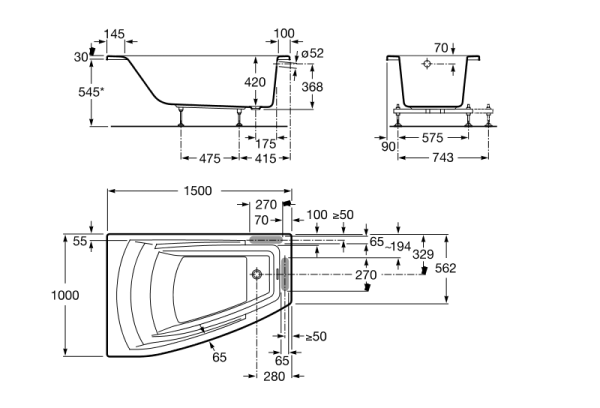 Ванна Roca ZRU9302865 Hall Angular 150х100 правая