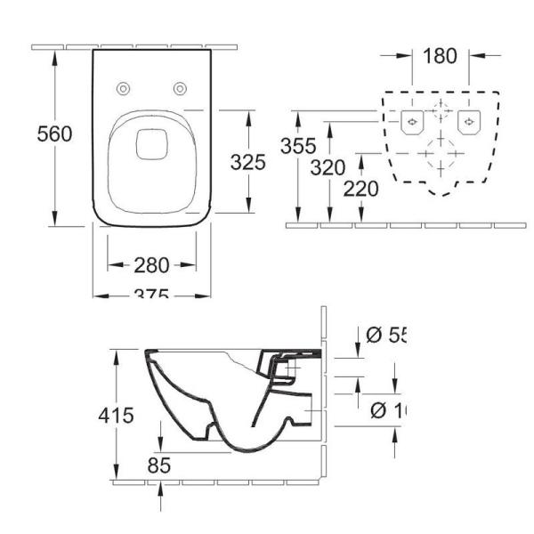 Унитаз Villeroy&Boch VENTICELLO 4611RSR1 (4611R0R1+9M79S101) подвесной с сидением