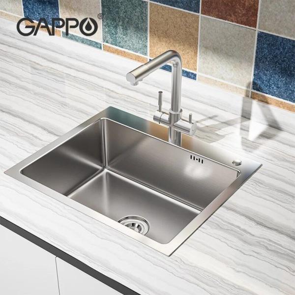 Кухонная мойка Gappo GS4444 440x440x215mm 0.8мм с коландером Сатин