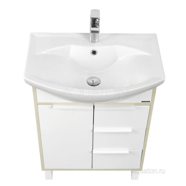 Тумба под раковину Aquaton Рико 1A213301RIB90 65 с ящиком,белый,ясень фабрик