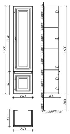 Шкаф-пенал SANCOS Very подвесной левый,  Doha Soft , 350х300х1600 мм, арт. PVR35LSM