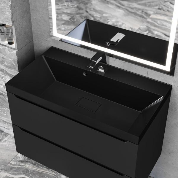 Раковина для ванной Uperwood Classic New 80х45х16,3 см, черная глянцевая, с накладкой для слива