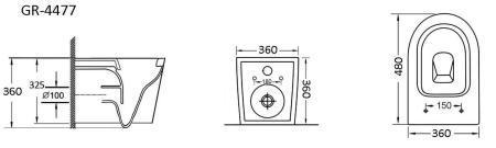 Унитаз Grossman GR-4477BMS (480*360*360) подвесной безободковый с тонкой крышкой, черный матовый
