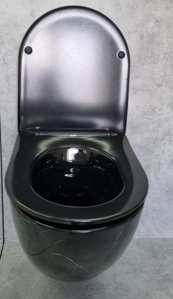 Унитаз Ceramalux 2212BM подвесной безободковый сиденье микролифт черный мрамор 490x370x360