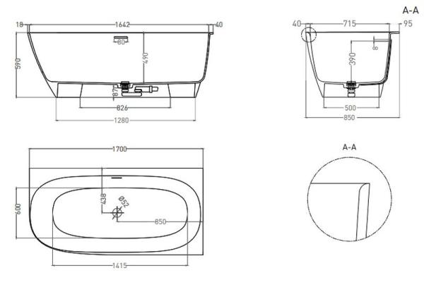 Ванна Salini SOFIA CORNER R 170x85 S-Sense глянцевая 102514G