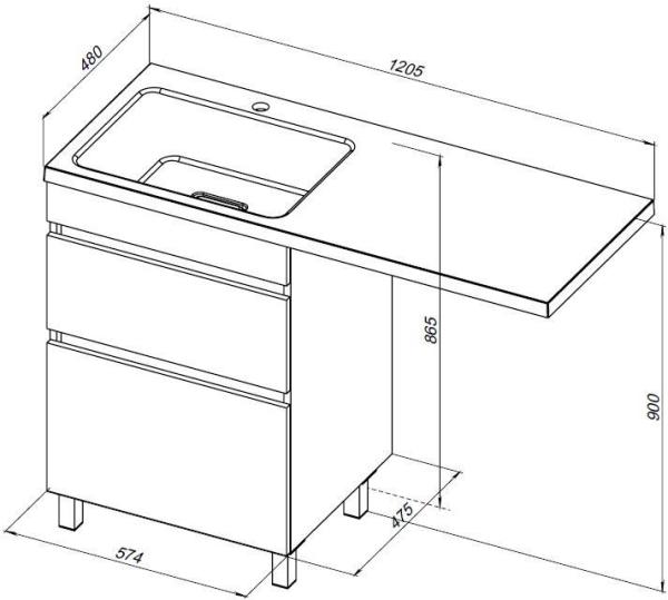 Тумба под раковину Aquanet Вега 58 белый глянец