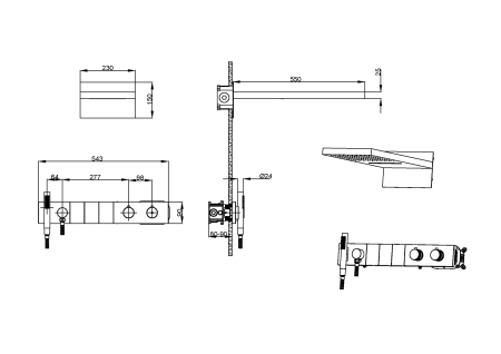 Встроенная душевая система Boheme ZODIAC 133-2-B с изливом с термостатом, трехпозиционная Black