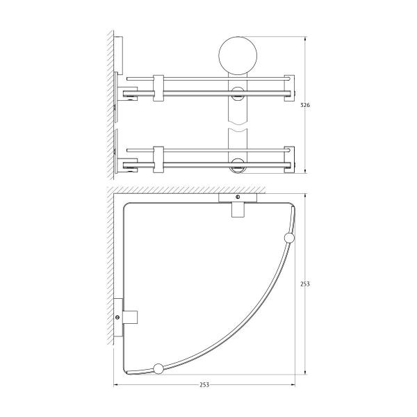 Полка угловая 2-х ярусная 26 cm матовое стекло;  ARTWELLE Harmonie HAR 040 хром