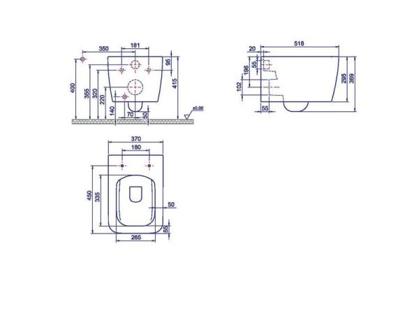 Унитаз подвесной с функцией биде Boheme Zen 967-2 Белый глянец (без крышки)