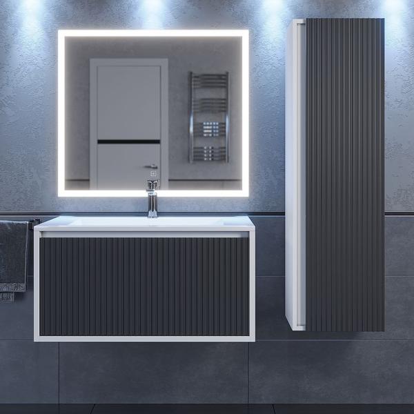 Шкаф-пенал для ванной Uperwood Next Premium, 35*28*120 см, подвесной, белый/графит