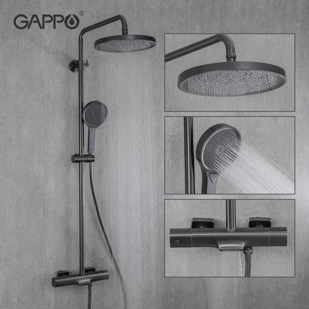 Душевая система Gappo G2495-79 c изливом термостат оружейная сталь верхний душ d26