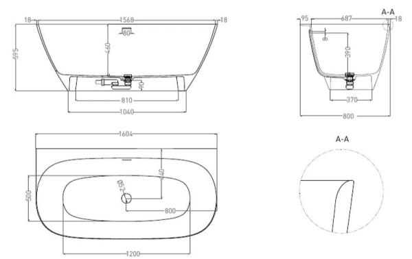 Ванна Salini SOFIA WALL 160x80 S-Sense покраска RAL глянцевая 102517GF