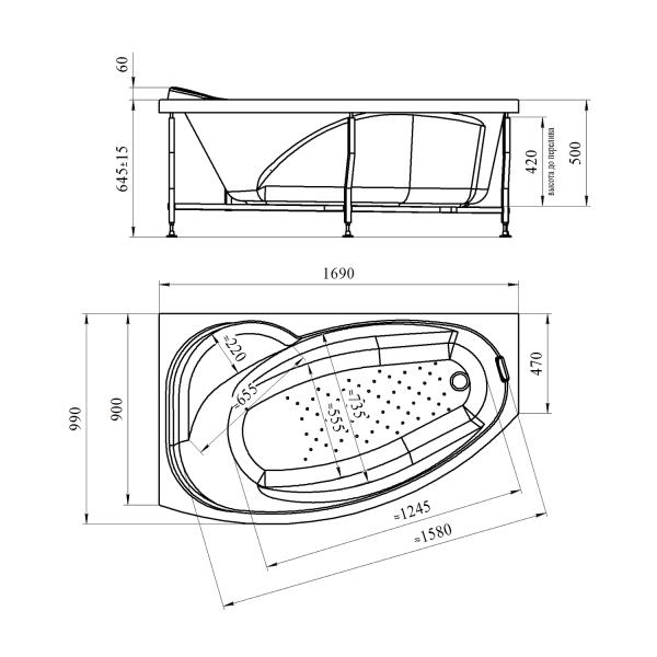 Ванна Радомир Vannesa София 2-01-0-2-1-223 169x99 см правая