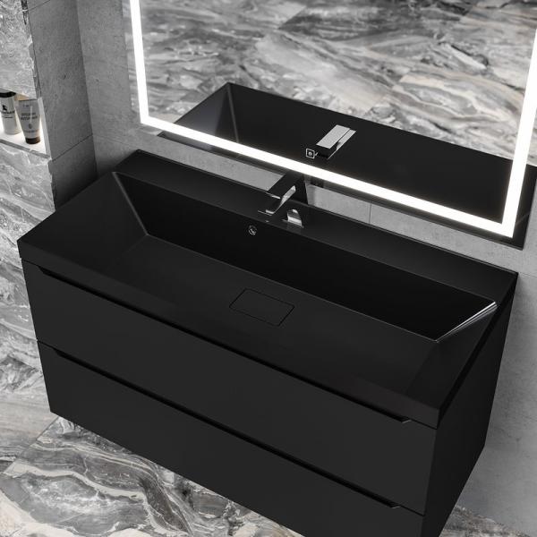 Раковина для ванной Uperwood Classic New 100х45х16,5 см, черная глянцевая, с накладкой для слива