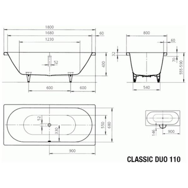 Ванна Kaldewei Classic Duo 110 Perl-Effekt  180х80 (291000013001) стальная