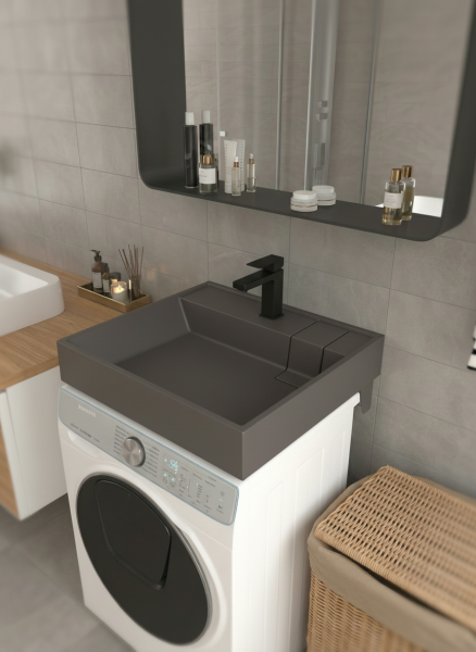 Раковина Uperwood Naomi Quartz RnaomiQuartz60S над стиральной машиной 60*60 см серый шёлк