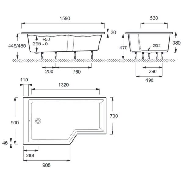 Ванна Jacob Delafon BAIN-DOUCHE NEO E6D000L-00 160x90 см левая