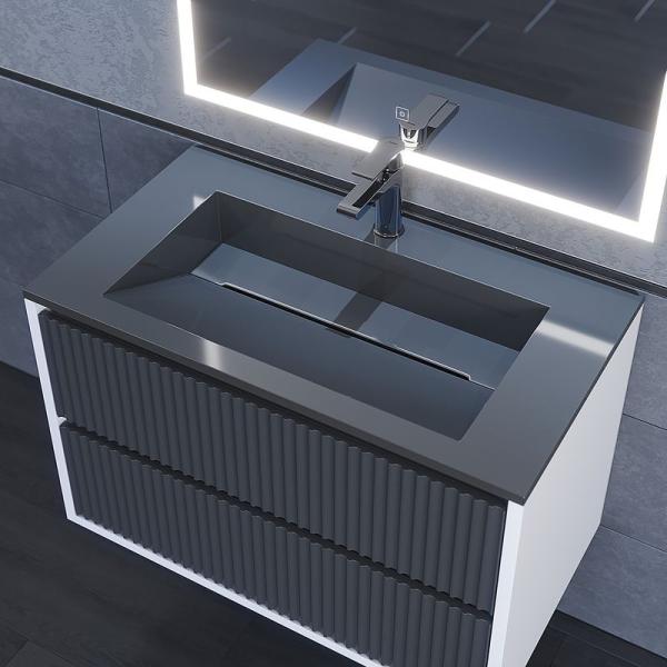 Раковина для ванной полувстраиваемая Uperwood Next Premium 80 см, прямоугольная, серый глянец