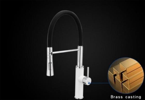 Смеситель для кухни Frap F4452-8 черный-белый, гибкий излив